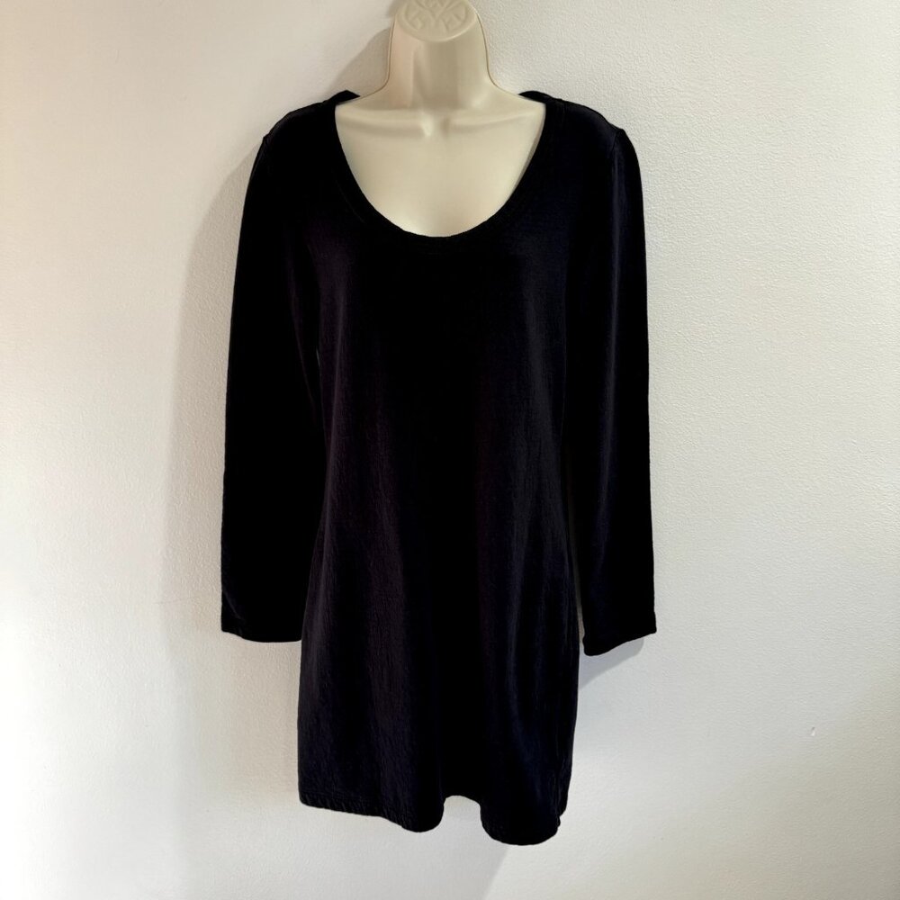 Standard James Perse Dress 3 / L Tunic Long Sleeve Black Waffle Knit Scoop Neck